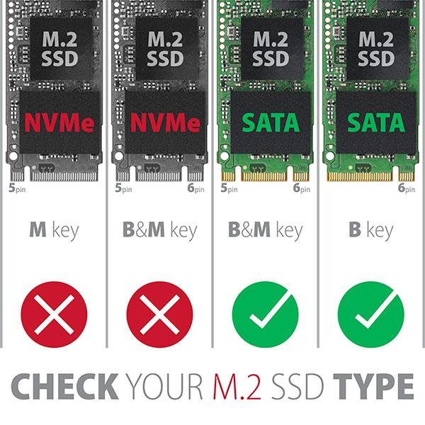 AXAGON EEM2-SA, USB micro-B 3.2 Gen 1 - M.2 SATA SSD kovový RIBBED box, bezskrutkový 