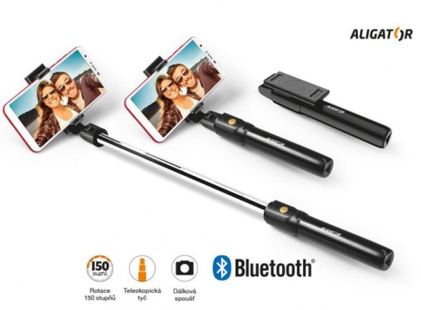 Bluetooth selfie tyč ALIGATOR HA12, čierna 