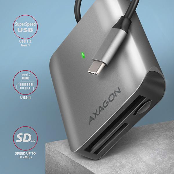 AXAGON CRE-S3C, USB-C 3.2 Gen 1 - SUPERSPEED čítačka kariet 3-slot & lun SD/ microSD/ CF, podpora UHS-II 