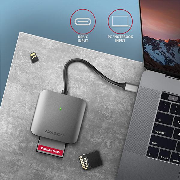 AXAGON CRE-S3C, USB-C 3.2 Gen 1 - SUPERSPEED čítačka kariet 3-slot & lun SD/ microSD/ CF, podpora UHS-II 