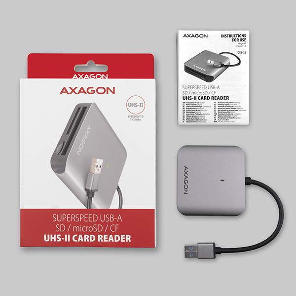 AXAGON CRE-S3, USB-A 3.2 Gen 1 - SUPERSPEED čítačka kariet, 3-slot & lun SD/ microSD/ CF, podpora UHS-II 