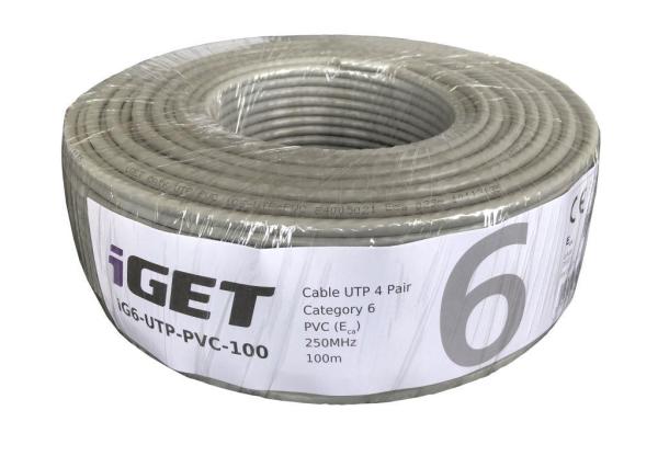 Instalační kabel iGET CAT6 UTP PVC Eca 100m/ box, kabel drát, s třídou reakce na oheň Eca