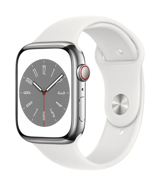 Apple Watch S8 Cell/ 45mm/ Silver/ Sport Band/ White