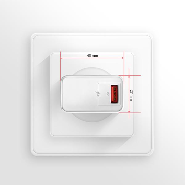 AXAGON ACU-QC19W, QC nabíjačka do siete 19W, 1x USB-A port, QC3.0/ AFC/ FCP/ SMART, biela 