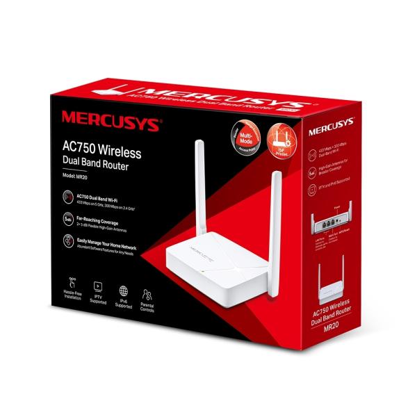 Mercusys MR20 AC750 Wifi Router Dual Band Wifi Router, 3x10/ 100 RJ45, 2x anténa 