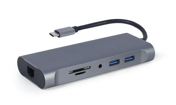 Gembird USB-C 7v1 multiport USB 3.0 + HDMI + VGA + PD + čtečka karet + stereo audio 