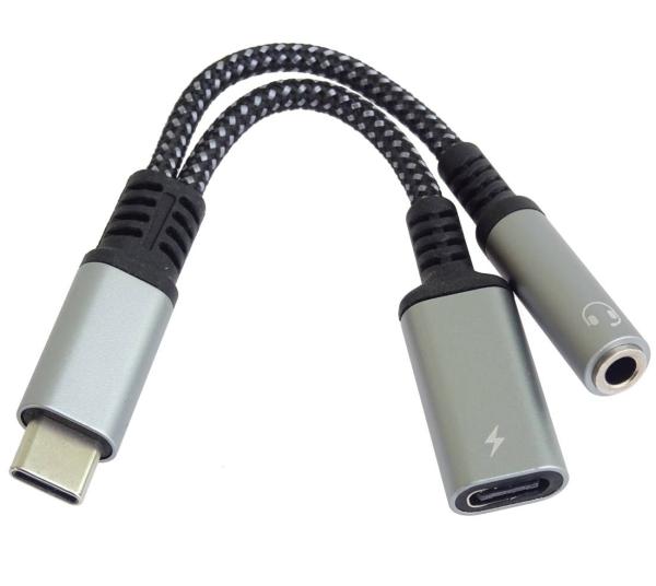 PremiumCord Redukcia USB-C / 3, 5mm jack s DAC chipom + USB-C na nabíjanie 13cm 
