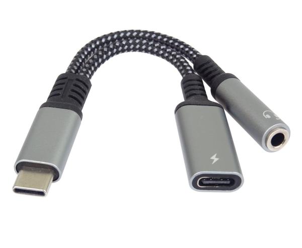 PremiumCord Redukcia USB-C / 3, 5mm jack s DAC chipom + USB-C na nabíjanie 13cm