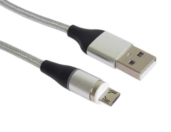 PremiumCord Magnetický micro USB a USB-C nabíjací a dátový kábel 1m, strieborný 
