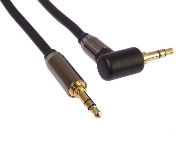 PremiumCord HQ stíněný kabel stereo Jack 3.5mm - Jack 3.5mm zahnutý 90° 3m 