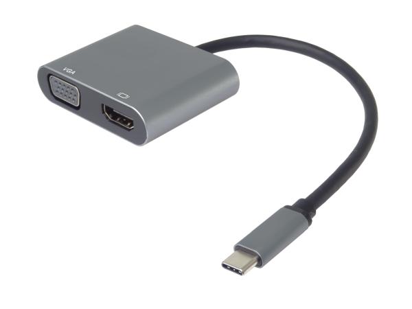 PremiumCord MST adaptér USB-C na HDMI + VGA, rozlíšenie 4K a FULL HD 1080p 