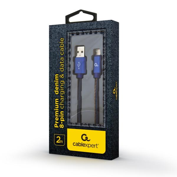 Gembird oplietaný denim USB-A/ Lightning kábel 2m 