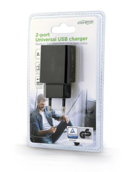 Gembird 2x USB nabíječka 2, 1A, černá 
