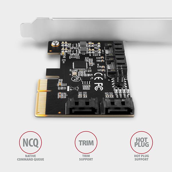 AXAGON PCES-SA4X4, PCIe radič - 4x interný SATA 6G port, ASM1164, SP & LP 