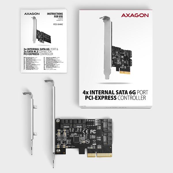AXAGON PCES-SA4X4, PCIe radič - 4x interný SATA 6G port, ASM1164, SP & LP 