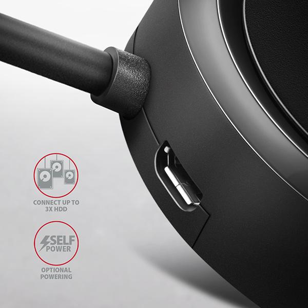 AXAGON HUE-P1AL, 4x USB 3.2 Gen 1 ROUND hub, micro USB napájací konektor, kábel USB-A 1.2m 