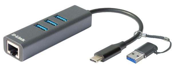 D-Link USB-C/ USB na Gigabit Ethernet adaptér s 3 USB 3.0 Ports