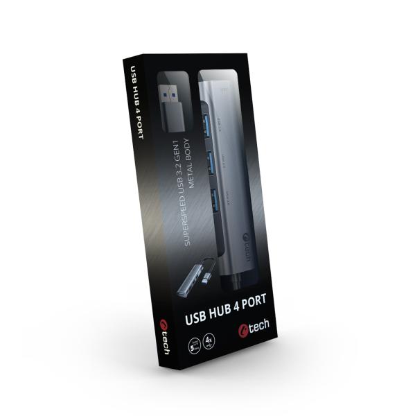 HUB USB C-tech UHB-U3-AL, 4x USB 3.2 Gen 1, hliníkové telo 