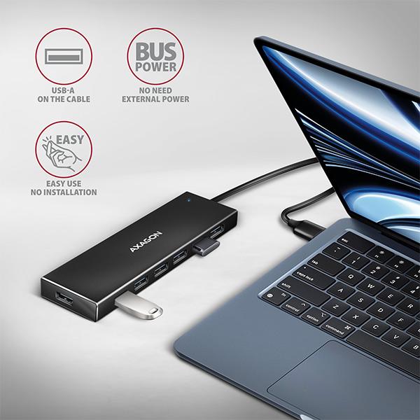 AXAGON HUE-F7A, 7x USB 3.2 Gen 1 ALU FLAT CHARGING hub, micro USB napájací konektor, kábel USB-A 1m 