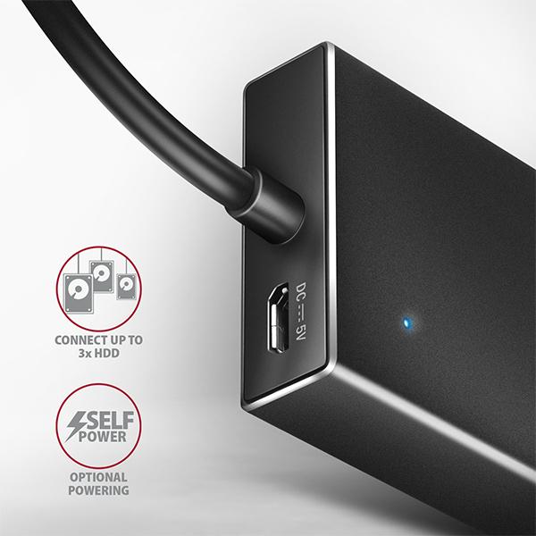 AXAGON HUE-F7A, 7x USB 3.2 Gen 1 ALU FLAT CHARGING hub, micro USB napájací konektor, kábel USB-A 1m 