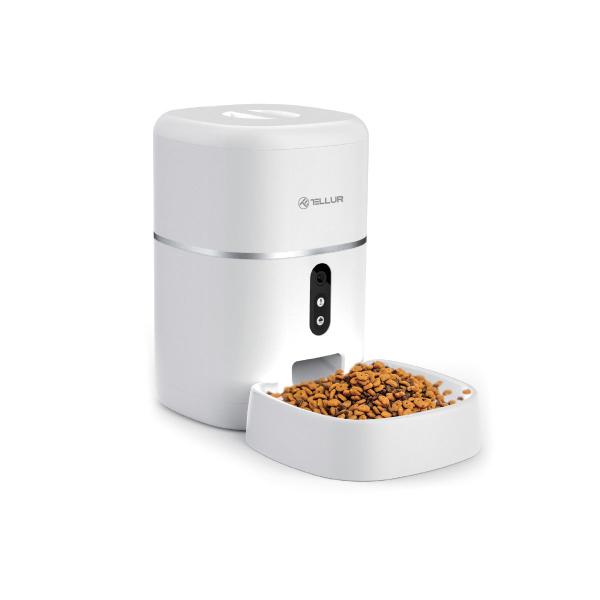 Tellur WiFi Smart Pet Feeder-dávkovač krmiva, UltraHD kamera, 4L, biela 