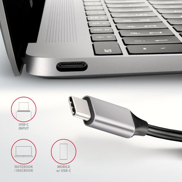 AXAGON HMC-6H4A, USB 3.2 Gen 1 hub, porty 4x USB-A, HDMI 4k/ 30Hz, PD 100W, kábel USB-C 20cm 