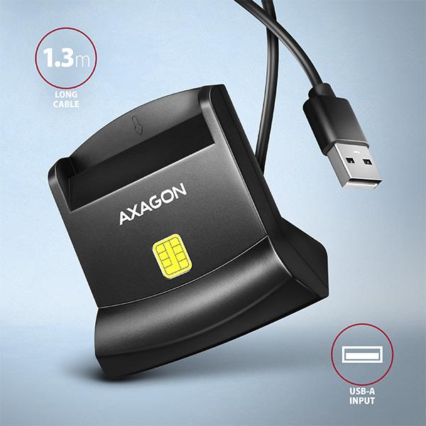 AXAGON CRE-SM4N, USB-A čítačka kontaktných kariet Smart Card (eObčanka), stojanková, kábel 1.3 m 