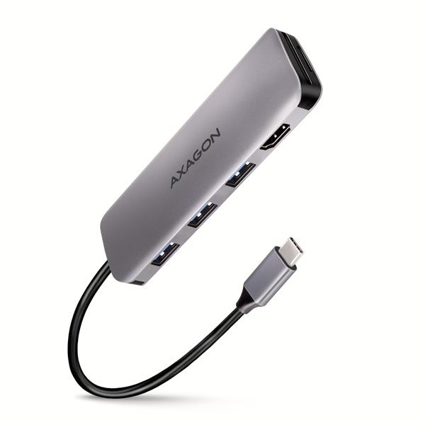 AXAGON HMC-HCR3A, USB 3.2 Gen 1 húb, porty 3x USB-A, HDMI 4k/ 30Hz, SD/ microSD, kábel USB-C 20cm