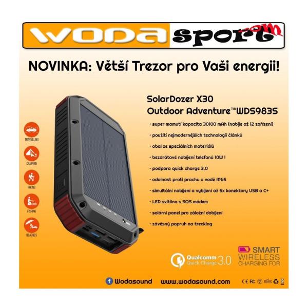 Wodasport - X30 - Solárna powerbanka Wodasport® SolarDozer X30, Outdoor Adventure™ 30100 mAh 7v1 