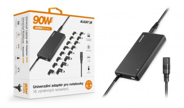Univerzálny adaptér pre notebooky so 16 výmennými konektormi a USB, 90W