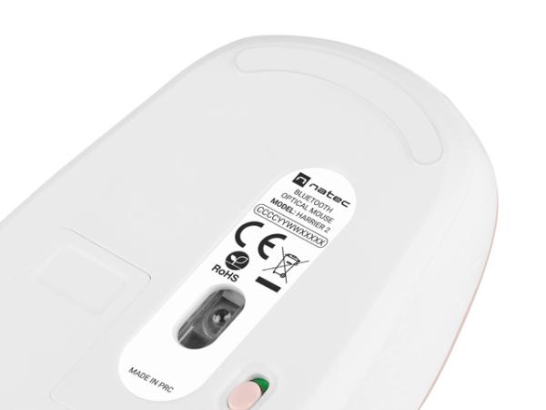 Natec optická myš HARRIER 2/ 1600 DPI/ Kancelárska/ Optická/ 1 600 DPI/ Bezdrôtová Bluetooth/ Biela-ružová 