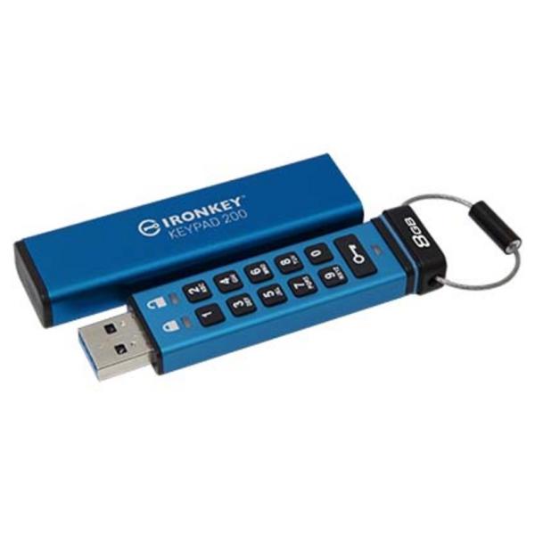 Kingston IronKey Keypad 200/ 8GB/ USB 3.2/ USB-A/ Modrá