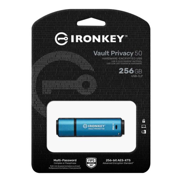 Kingston IronKey Vault Privacy 50/ 256GB/ USB 3.2/ USB-A/ Modrá 