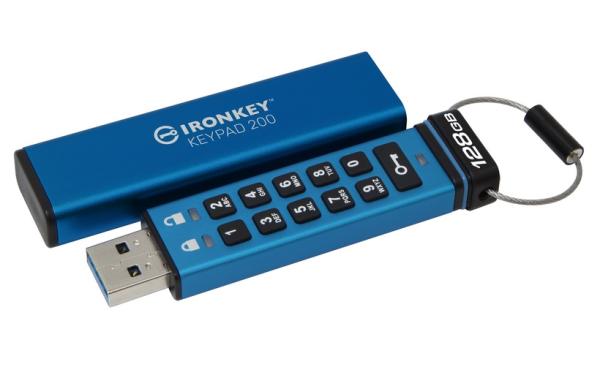 Kingston IronKey Keypad 200/ 128GB/ USB 3.2/ USB-A/ Modrá