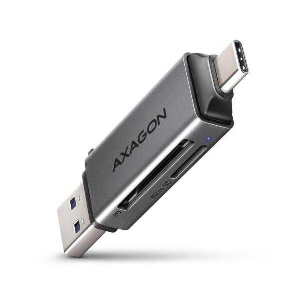 AXAGON CRE-DAC, USB-C + USB-A, 5 Gbps - MINI čítačka kariet, 2-slot & lun SD/ microSD, podpora UHS-I