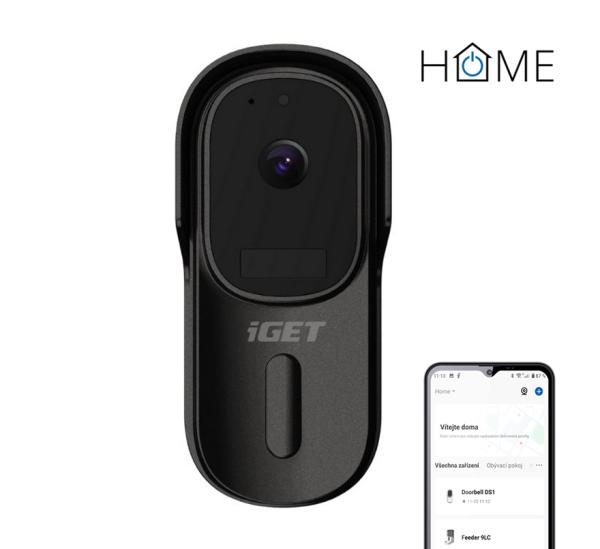 iGET HOME Doorbell DS1 Black - WiFi batériový videozvonček, FullHD, obojsmerný zvuk, CZ aplikácie