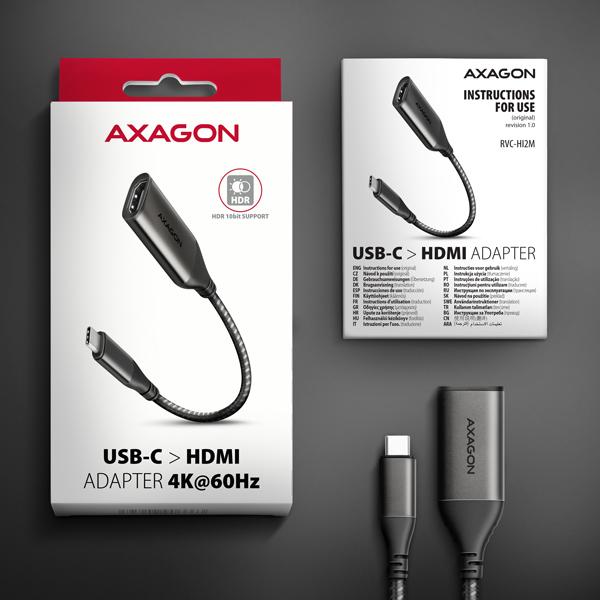 AXAGON RVC-HI2M, USB-C -> HDMI 2.0a redukcia / adaptér, 4K/ 60Hz HDR10 