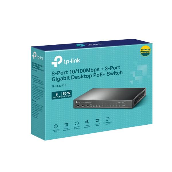 TP-Link TL-SL1311P 8xFE POE+ 65W 3xGb nonPOE, 1xSFP CCTV switch 