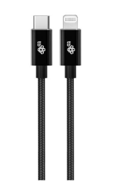 TB kábel USB-C - Lightning opletaný 1m, čierny