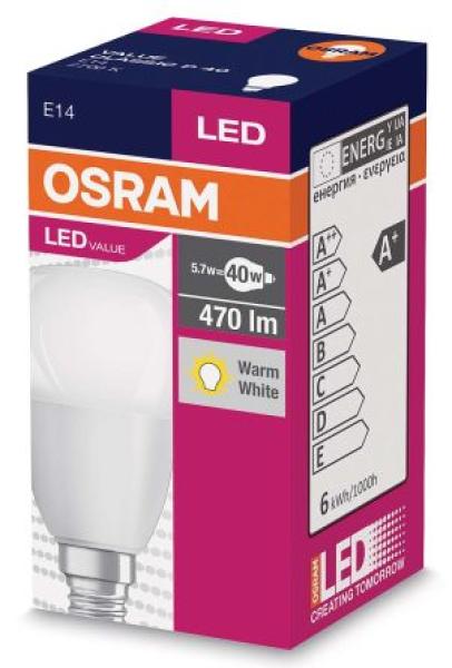 LED žárovka E14 5, 0W 2700K 470lm VALUE P-kapka matná Osram 