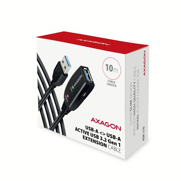 AXAGON ADR-310, USB 3.2 Gen 1 A-M -> A-F aktívny predlžovací / repeater kábel, 10m 