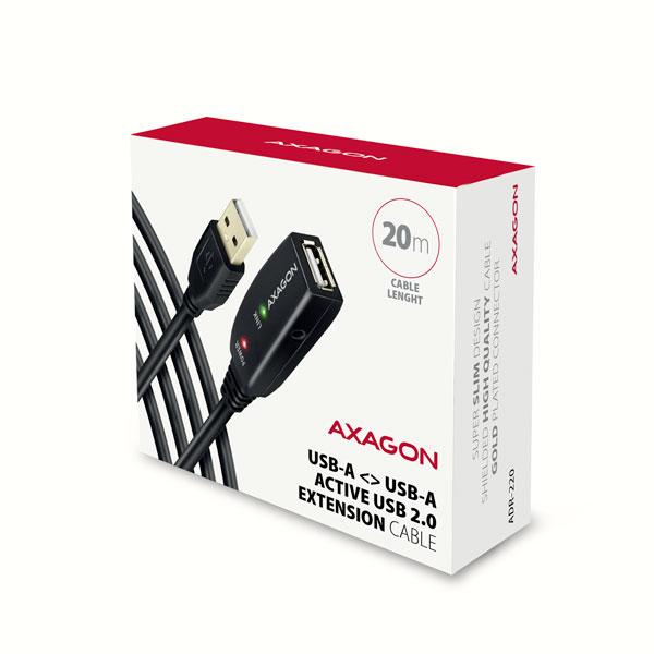 AXAGON ADR-220, USB 2.0 A-M -> A-F aktívny predlžovací / repeater kábel, 20m 