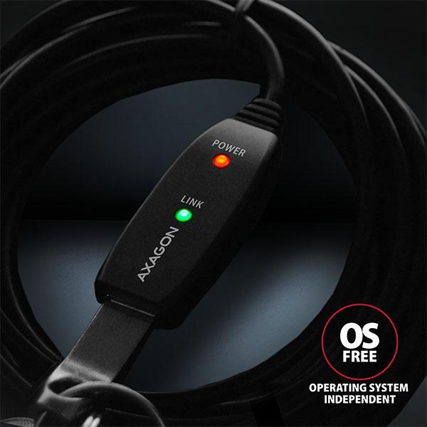 AXAGON ADR-305, USB 3.2 Gen 1 A-M -> A-F aktívny predlžovací / repeater kábel, 5m 