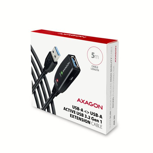 AXAGON ADR-305, USB 3.2 Gen 1 A-M -> A-F aktívny predlžovací / repeater kábel, 5m 