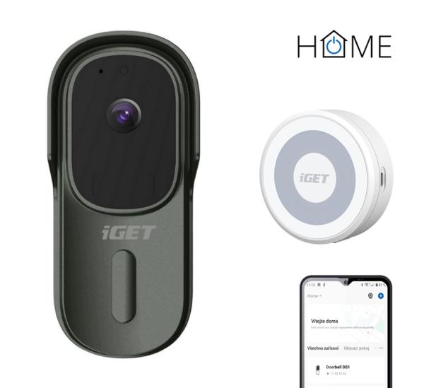 iGET HOME Doorbell DS1 Anthracite + CHS1 White - WiFi batériový videozvonček, set s reproduktorom, CZ