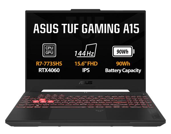 ASUS TUF Gaming A15/ FA507NV/ R7-7735HS/ 15, 6"/ FHD/ 16GB/ 1TB SSD/ RTX 4060/ W11H/ Gray/ 2R