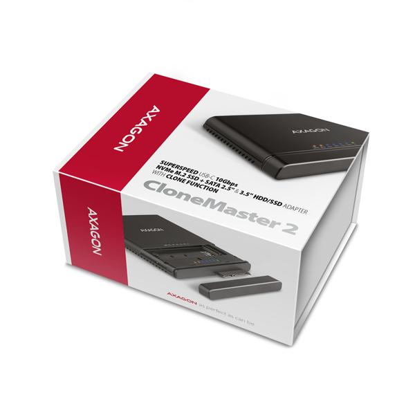 AXAGON ADSA-CC USB-C 10 Gbps - NVMe M.2 SSD & SATA 2.5"/ 3.5" SSD/ HDD CLONE MASTER 2 