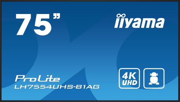 75" iiyama LH7554UHS-B1AG:IPS, 4K UHD, 24/ 7, Android