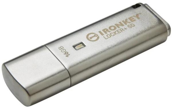 Kingston IronKey Locker+ 50/ 16GB/ 145MBps/ USB 3.1/ USB-A/ Strieborná