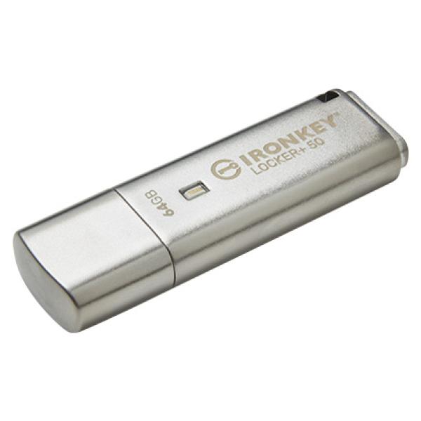 Kingston IronKey Locker+ 50/ 64GB/ USB 3.1/ USB-A/ Strieborná 